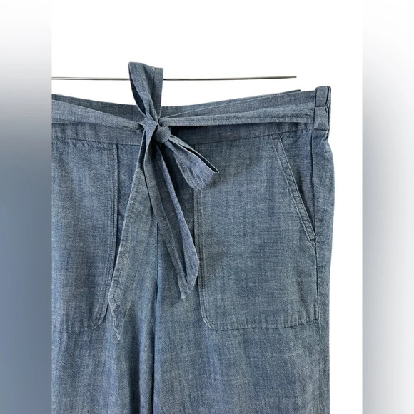 Jcrew blue denim wide leg crop capri pants with tie - Picture 2 of 4